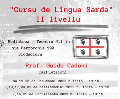 Prorogadas is iscritzionis po su Cursu de Língua Sarda de II livellu. Scadéntzia a sa una (13:00) de su 16 de Cabudanni 2022