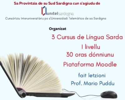 Funt abertas is iscritzionis a is tres Cursus de Língua Sarda de I livellu &quot;on line&quot; chi at organizau sa Províntzia de su Sud Sardigna